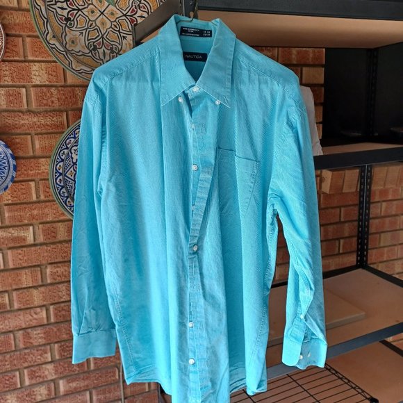 Turquoise NAUTICA cotton check shirt Size  16/16.5 - Picture 1 of 2